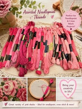 Assorted Pink Needlepoint & Cross Stitch Threads - Crafting Pack